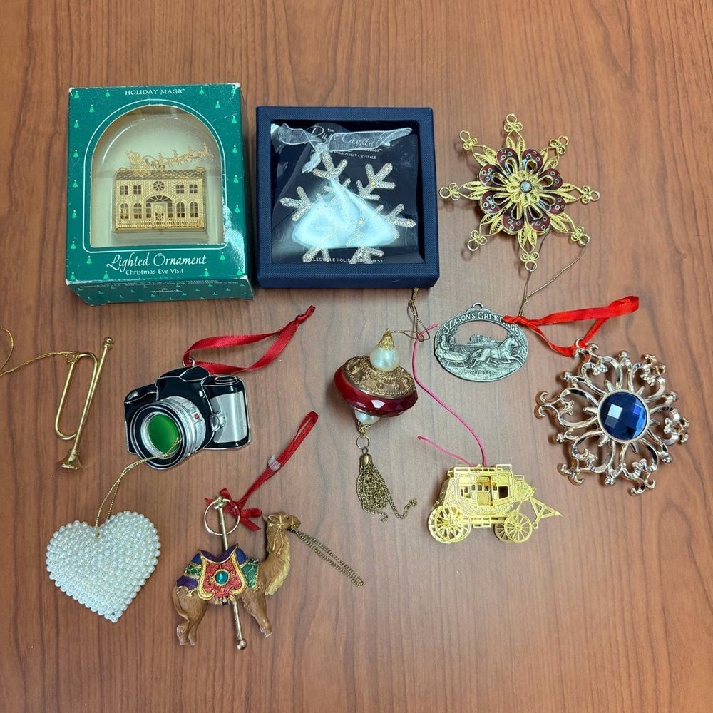 Vintage Christmas Ornament Lot Hallmark Lenox Swarovski Towle Harvey Lewis